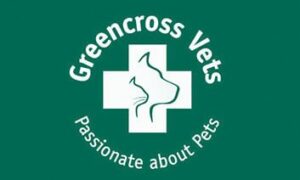 Modern vet clinic logo with pet health symbols and Greencross Vets branding.