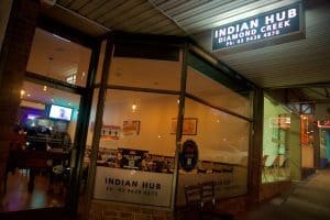 Vibrant Indian restaurant Indian Hub at Diamond Creek shopping centre.