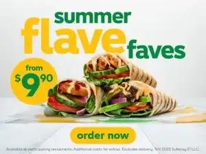 Delicious Subway subs with fresh vegetables and melted cheese, perfect for summer.