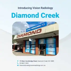 Diamond Creek Vision Radiology clinic exterior with signage and branding.