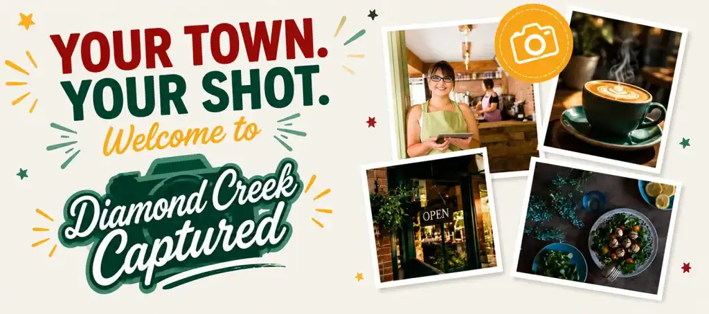 Image showing a vibrant shopping and dining area at Diamond Creek Shopping, featuring cafes and reta.