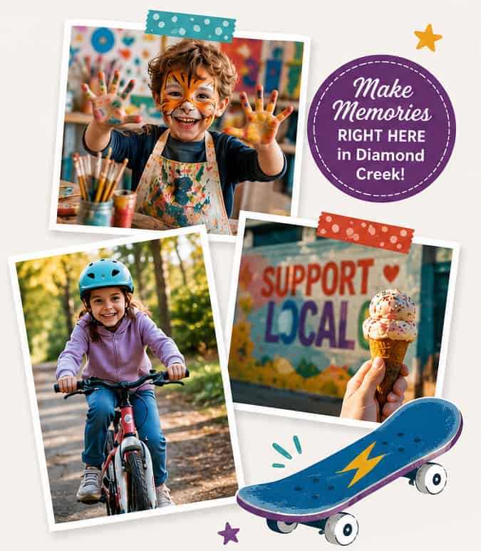 Children enjoying activities at Diamond Creek Shopping, promoting family fun and local community sup.