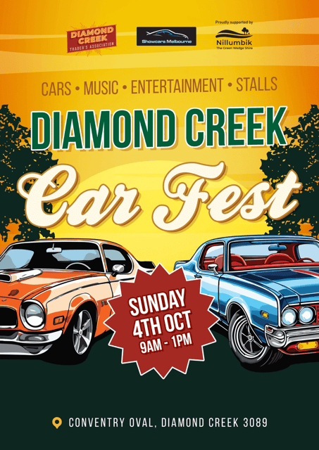 Vintage cars at Diamond Creek Car Fest on 4th October from 9am to 1pm.