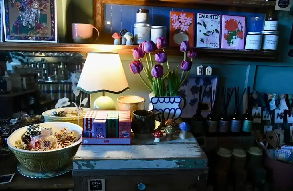 Colorful decor and gifts at Diamond Creek Shopping store in Australia.