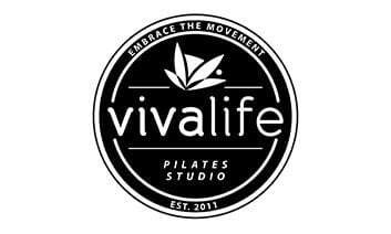 Viva Life Pilates Studio logo with a leaf and movement design.