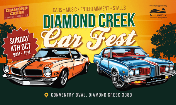 Classic cars at Diamond Creek CarFest 2026 in Diamond Creek, Victoria.