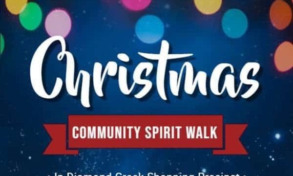 Festive Christmas community spirit walk at Diamond Creek Shopping precinct.