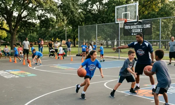 Children playing basketball at Diamond Creek shopping centre basketball clinic.